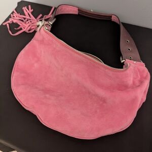 Pink Suede Hobo Bag